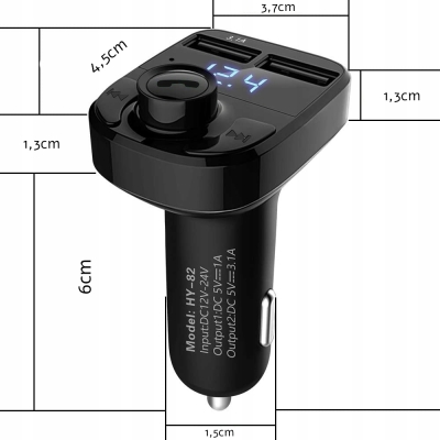 Transmiter fm sd mp3 bluetooth ładowarka 2xusb