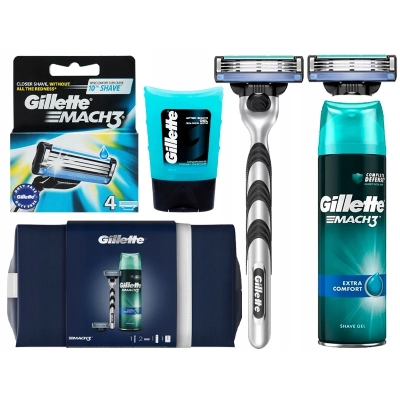 MASZYNKA + ŻEL DO i PO GOLENIU GILLETTE MACH3 + 6x WKŁAD + KOSMETYCZKA