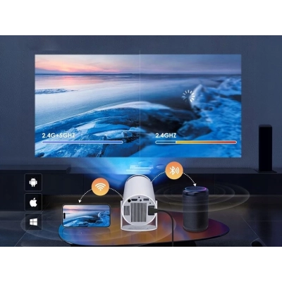 PROJEKTOR RZUTNIK ANDROID TV WIFI FULL HD PRZENOŚNY SMART GŁOŚNIK OBROTOWY