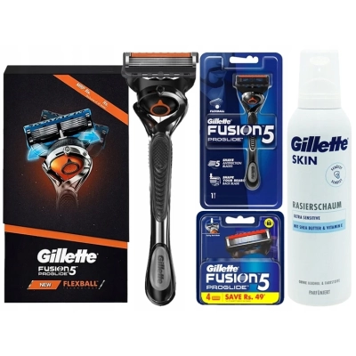 ZESTAW DO GOLENIA GILLETTE FUSION 5 PROGLIDE FLEXBALL + 4 OSTRZA + PIANKA