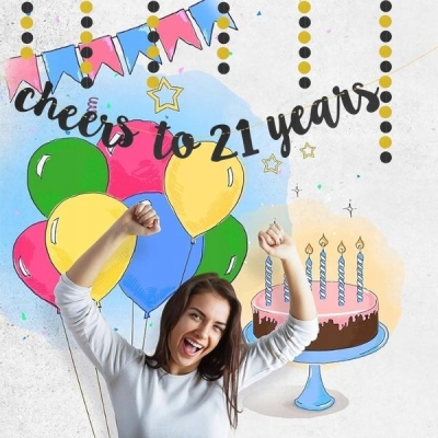 GIRLANDA URODZINOWA BANER NA URODZINY ROCZNICĘ CHEERS TO 21 YEARS