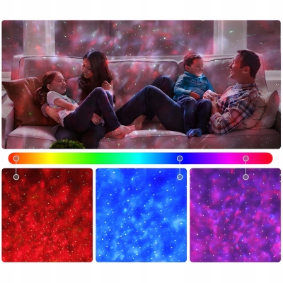 LAMPKA NOCNA RZUTNIK PROJEKTOR GWIAZD RGB LED Z GŁOŚNIKIEM BLUETOOTH PILOT