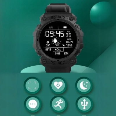 SMARTWATCH INTELIGENTNY ZEGAREK SPORTOWY WODOODPORNY CZARNY