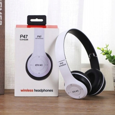 SŁUCHAWKI BEZPRZEWODOWE NAUSZNE BLUETOOTH 5.0 MIKROFON RADIO BIAŁE